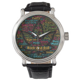 Reloj De Pulsera Rock n Roll Pot Leaf Word Art