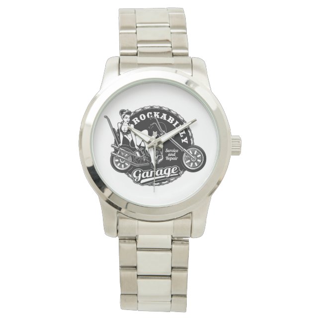 Reloj De Pulsera Rockabilly Pinup Chica Biker (Anverso)