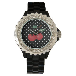 RELOJ DE PULSERA ROCKABILLY POKE DOTS CHERRY WRIST WATCH