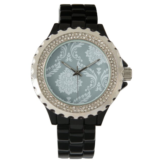 Reloj De Pulsera Rococo Damask Art I Duck Egg Blue+Teal (Anverso)