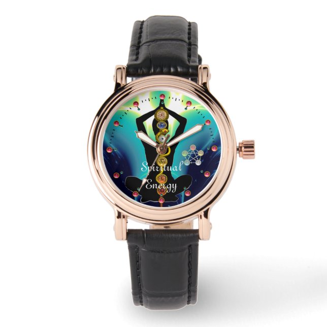 Reloj De Pulsera ROD DE ASCLEPIUS 7 CHAKRAS, YOGA LOTUS POSE Blue (Anverso)