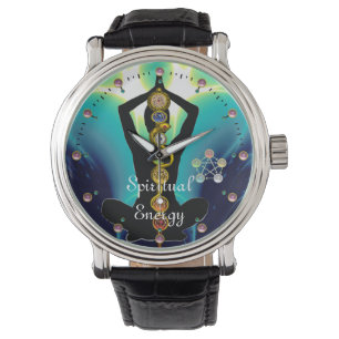 Reloj De Pulsera ROD DE ASCLEPIUS 7 CHAKRAS, YOGA LOTUS POSE Blue