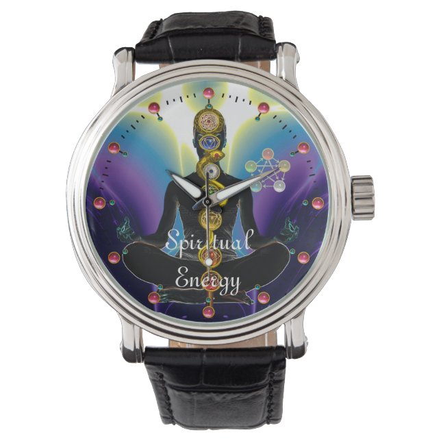 Reloj De Pulsera ROD DE ASCLEPIUS 7 CHAKRAS, YOGA LOTUS POSE Púrpur (Anverso)