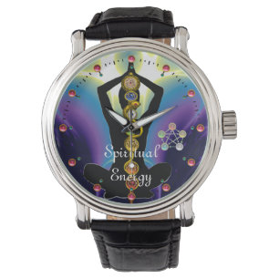 Reloj De Pulsera ROD DE ASCLEPIUS 7 CHAKRAS, YOGA LOTUS POSE Púrpur