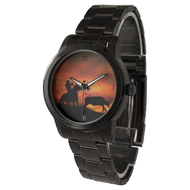 Reloj De Pulsera Rodeo Cowboy Steer Roping (Angular)