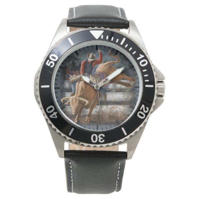 Reloj De Pulsera Rodeo de Cowboy Bucking Bull Tema Occidental (Anverso)
