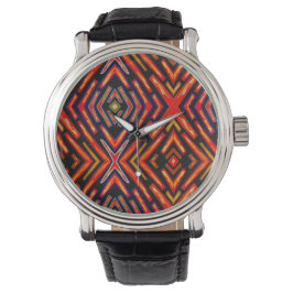 Reloj De Pulsera Rojo Brillante Naranja Negro Abstracto Ciencia Fic