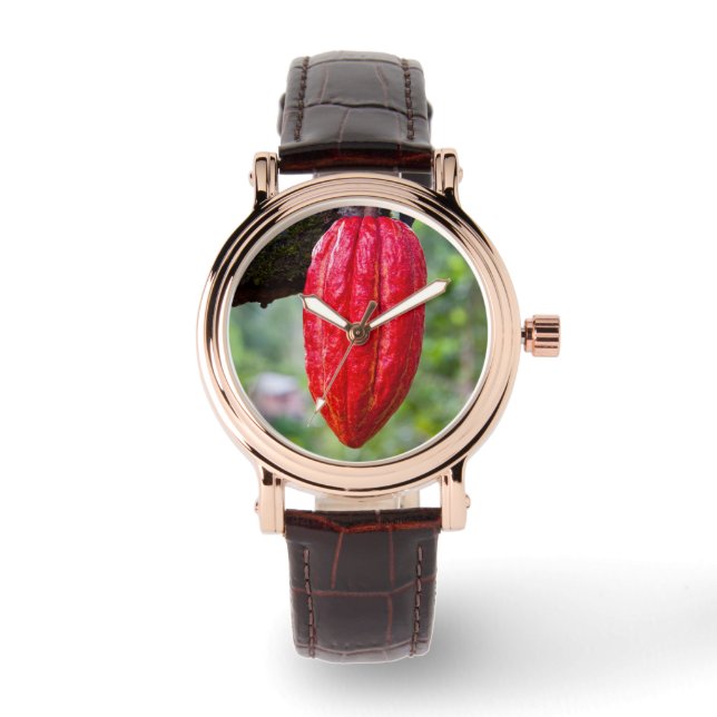 Reloj De Pulsera rojo de la vaina de cacao (Anverso)