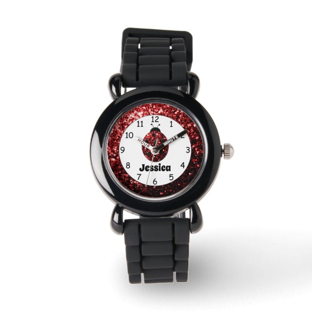 Reloj De Pulsera Rojo ladybug ladybird chispas Nombre personalizado (Anverso)
