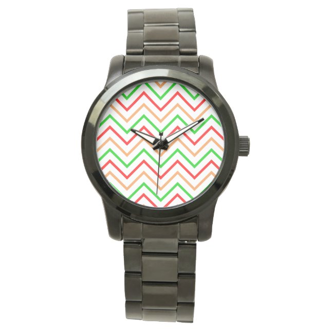Reloj De Pulsera Rojo, Naranja y Chevron Verde (Anverso)