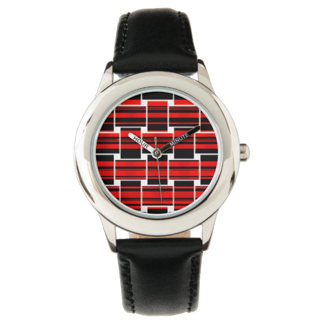 Reloj De Pulsera Rojo Negro Checkerboard Trendy Sacramento (Anverso)