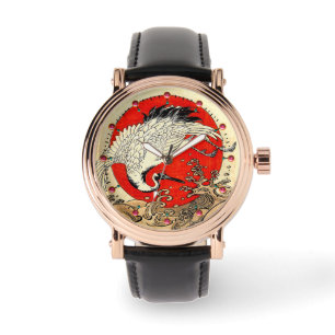RELOJ DE PULSERA ROJO SOL, GRÚA DE VUELO JAPONÉS Y ONDAS MARINAS