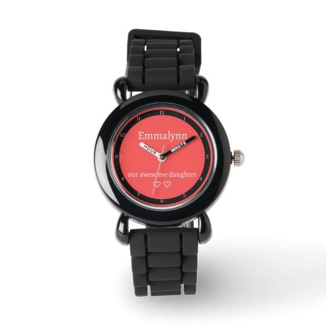 Reloj De Pulsera Rojo y blanco moderno con círculo negro (Anverso)