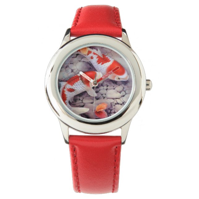 Reloj De Pulsera Rojo y Koi Pond (Anverso)