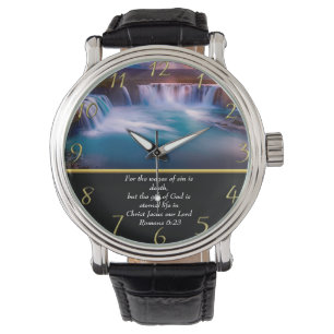 Reloj De Pulsera Romanos 6:23 Fe cristiana una cascada de oro