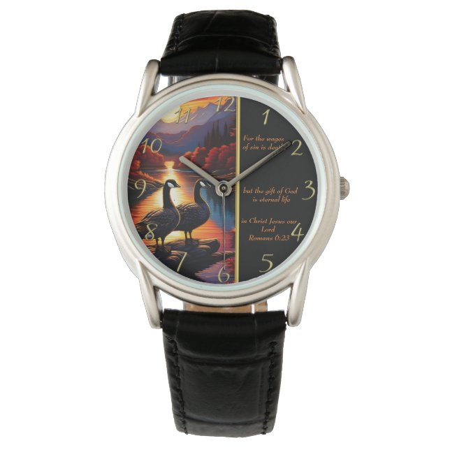 Reloj De Pulsera Romanos 6:23  Iglesia Blanca  oro (Anverso)