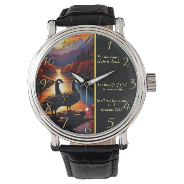 Reloj De Pulsera Romanos 6:23  Iglesia Blanca  oro (Anverso)