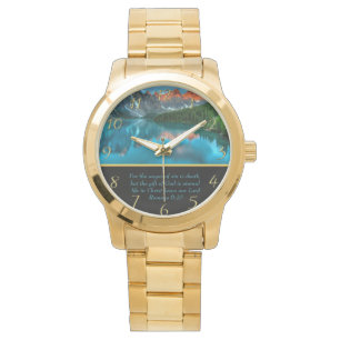 Reloj De Pulsera Romanos 6:23 lago de montaña oro