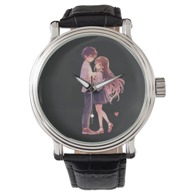 Reloj De Pulsera Romantic Anime Couple - Cute Aesthetic Lovers Art  (Anverso)