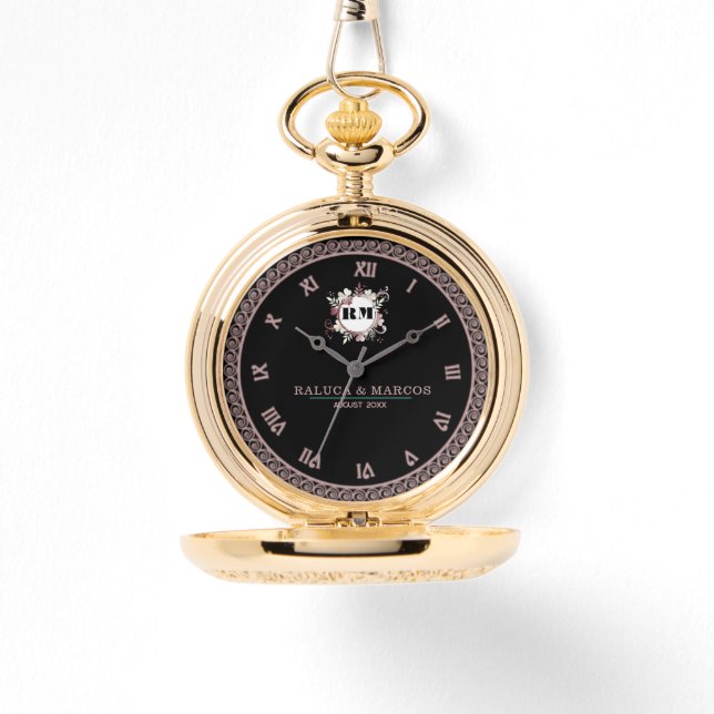 Reloj De Pulsera Romantic Floral Monogram Wedding  (Anverso)