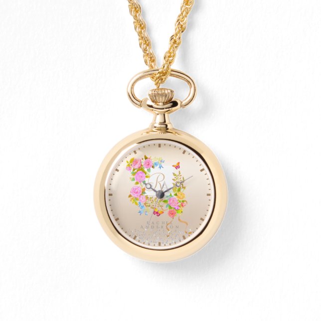 Reloj De Pulsera Romantics Blooming Garden Monograma Beige (Anverso)