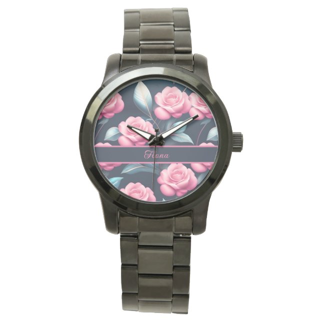 Reloj De Pulsera romantische, zarte, rosa Rosen Muster (Anverso)