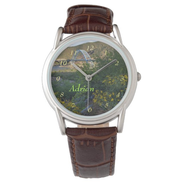 Reloj De Pulsera Roosevelt Lake Bridge Arizona Yellow Wildflowers (Anverso)