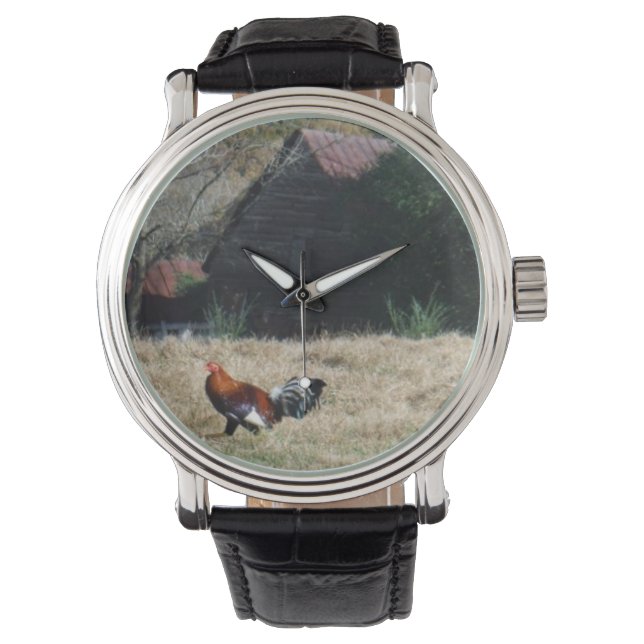 Reloj De Pulsera Rooster en la granja. Foto de Sandy Closs. (Anverso)