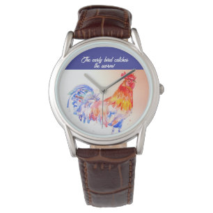 Reloj De Pulsera Rooster Watercolor Pollo Pájaro Cockerel Granja Bo