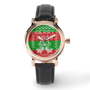Reloj De Pulsera Ropa de jingle de patrón de suéter feo Hilo de nav