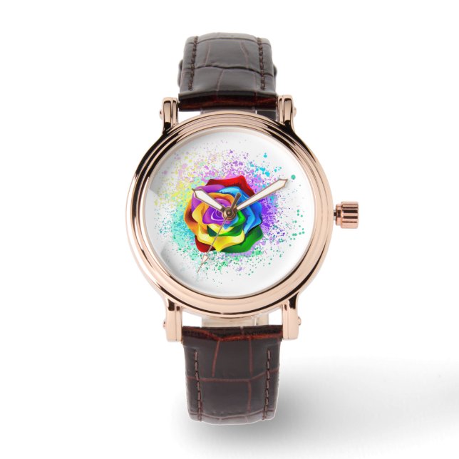 Reloj De Pulsera Rosa arcoiris colorido (Anverso)