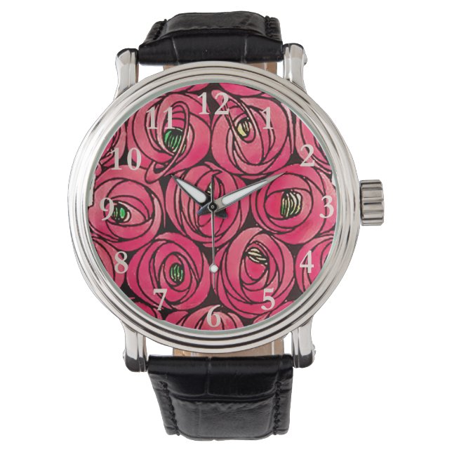 Reloj De Pulsera Rosa Art Nouveau Rennie Macintosh Graphic (Anverso)
