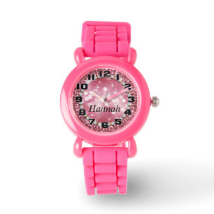 Reloj De Pulsera Rosa atractivo del purpurina de Bling del Glitz