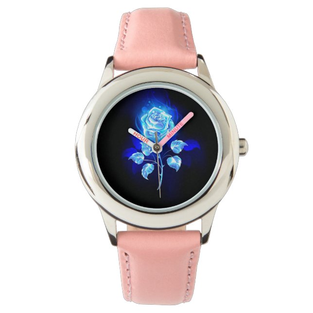 Reloj De Pulsera Rosa azul en llamas (Anverso)