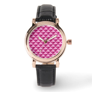 Reloj De Pulsera Rosa caliente, aspecto de esmalte, cuadrícula de c