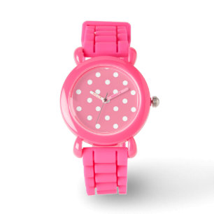 Reloj De Pulsera Rosa con puntos blancos