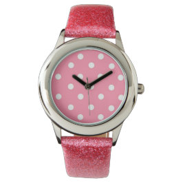 Reloj De Pulsera Rosa con puntos blancos