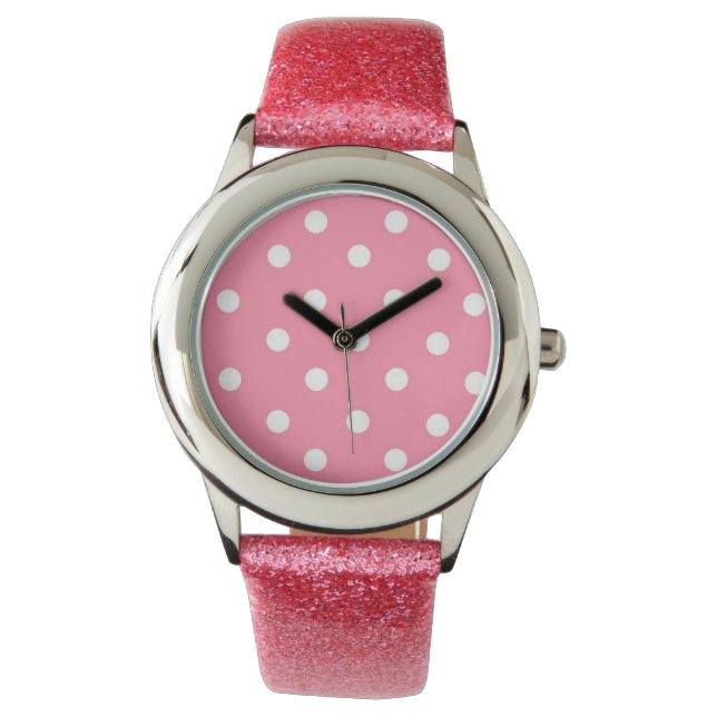 Reloj De Pulsera Rosa con puntos blancos (Anverso)
