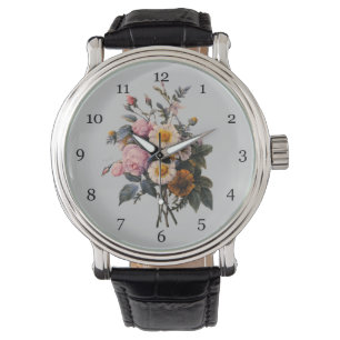 Reloj De Pulsera Rosa de arte botánico y flores de margarita