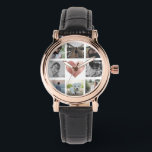 Reloj De Pulsera Rosa de Collage de fotos familiar Moda de corazón<br><div class="desc">Un moderno reloj de collage de fotos de la familia de moda en Instagram con un corazón dorado rosa dulce rodeado de fotos familiares favoritas. Un gran regalo con todos tus recuerdos más preciados.</div>