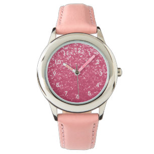 Reloj De Pulsera Rosa de color rosa claro finge purpurina con númer
