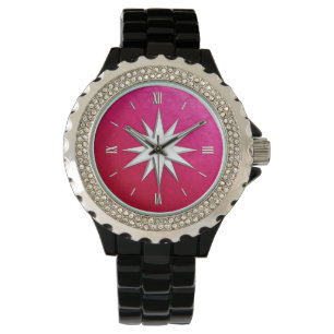 Reloj De Pulsera Rosa de compás de marfil - fondo del vidrio de