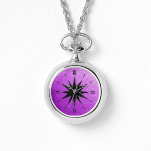 Reloj De Pulsera Rosa de compás del ónix - fondo amethyst
