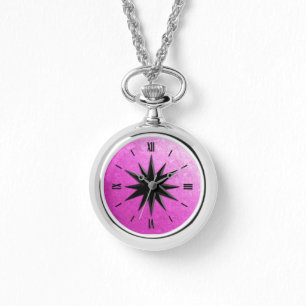 Reloj De Pulsera Rosa de compás del ónix - fondo del vidrio de la
