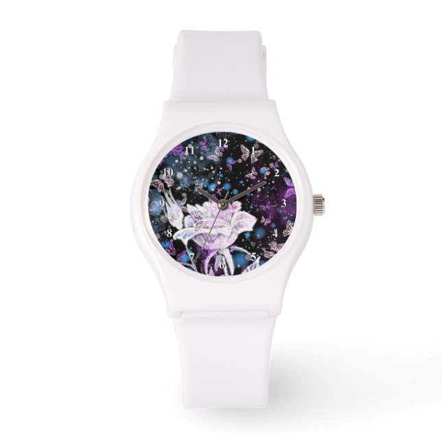 Reloj De Pulsera Rosa de invierno y observación de mariposas (Anverso)