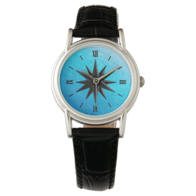 Reloj De Pulsera Rosa de la brújula de Onyx - fondo de vidrio turqu (Anverso)