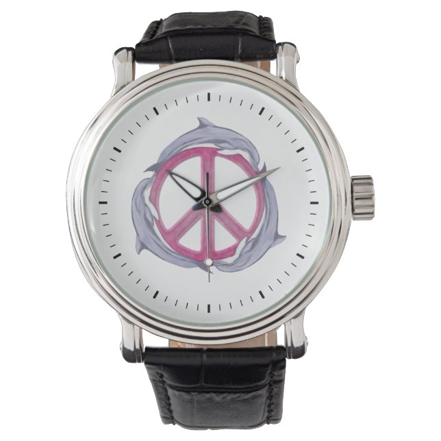Reloj De Pulsera Rosa de la paz del delfín (Anverso)
