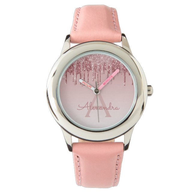 Reloj De Pulsera Rosa de oro Rubor Purpurina rosa y espárragos (Anverso)