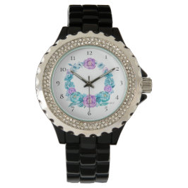Reloj De Pulsera *~* Rosa de playa de guirnalda floral turquesa mag