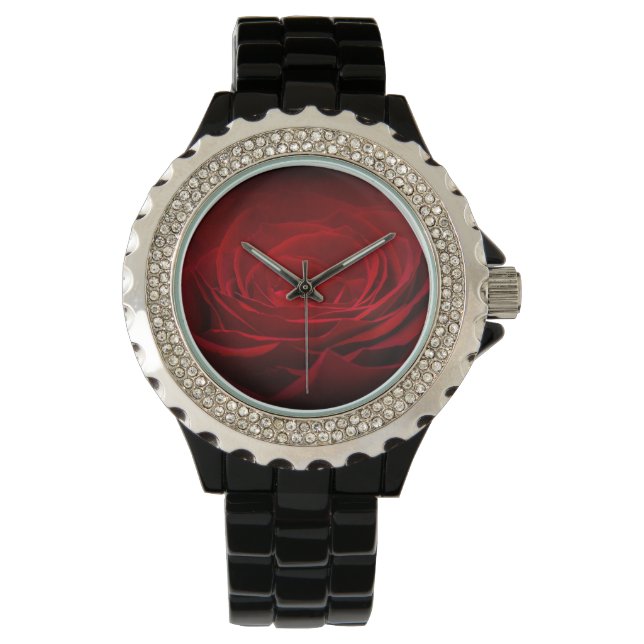 Reloj De Pulsera Rosa De Sangre Roja Profunda En Negro (Anverso)